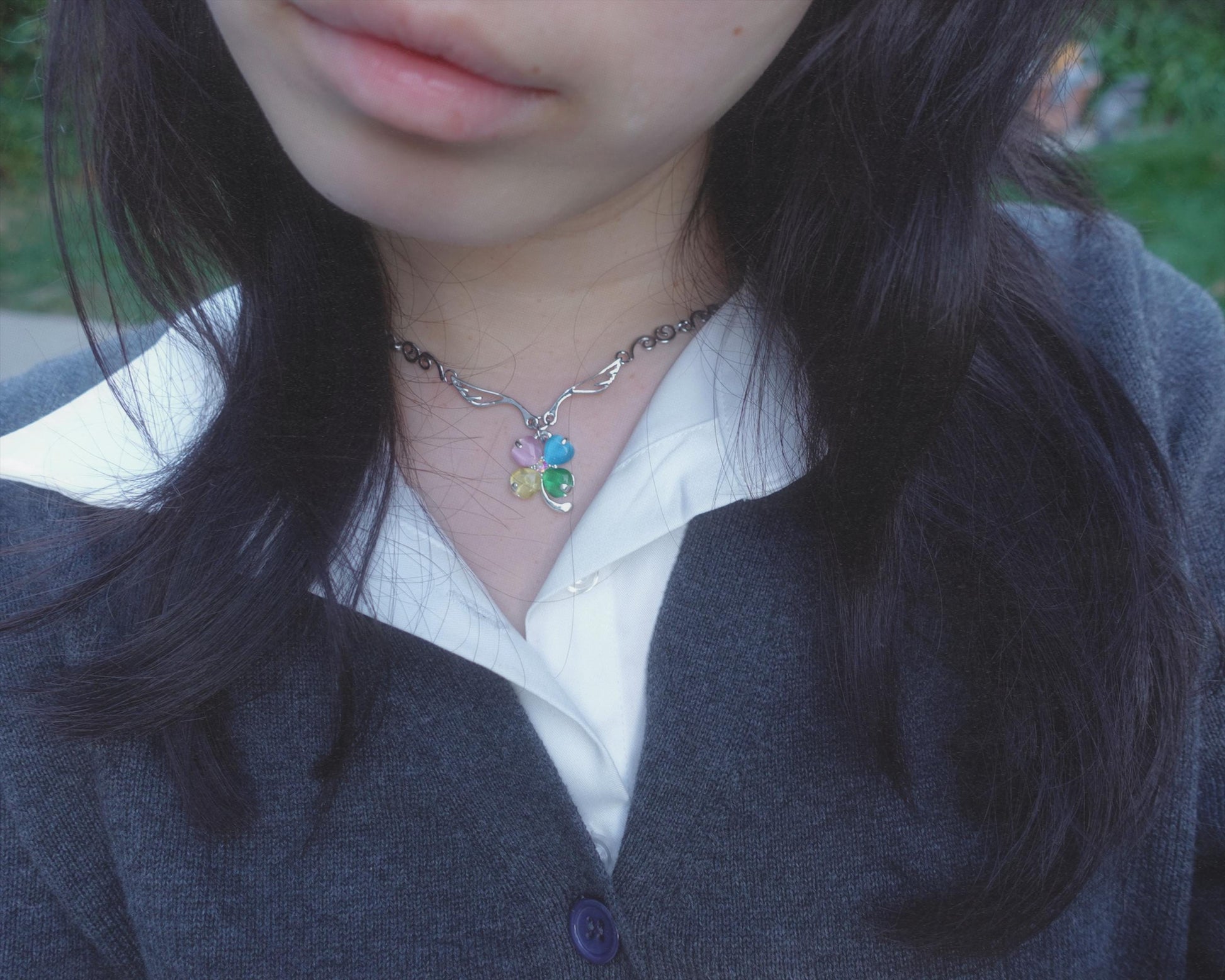 Y2k Shoujo Clover Choker Necklace Dreamcore Four Leaf Rainbow Clover Cloud Angel Wings HimeKaji Necklace Indie Aesthetic Anime Jewelry gift