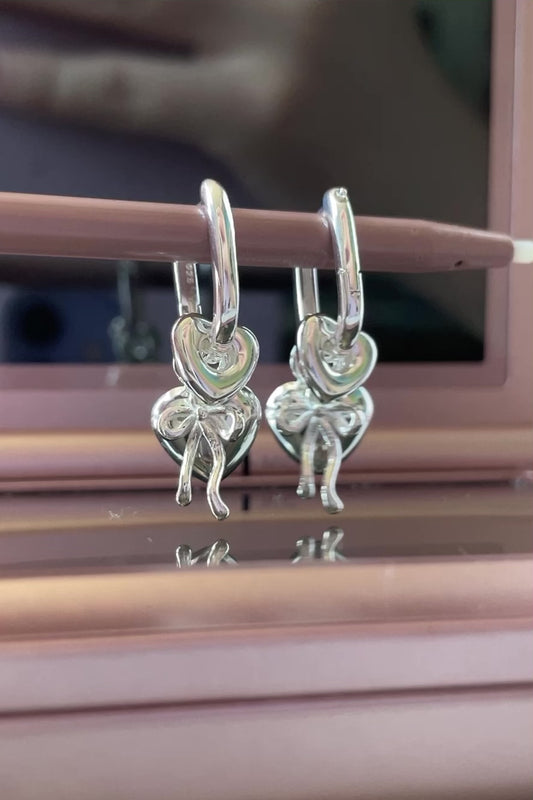 Kyara 925 Sterling Silver Bow Charm Heart Earrings