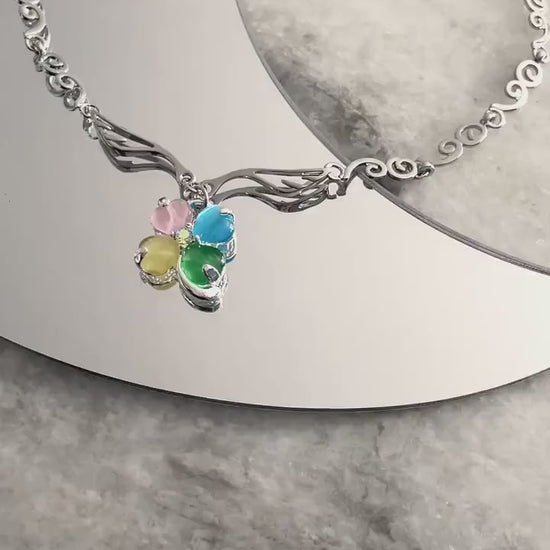 Y2k Shoujo Clover Choker Necklace Dreamcore  Four Leaf Rainbow Clover Cloud Angel Wings HimeKaji Necklace Indie Aesthetic Anime Jewelry gift